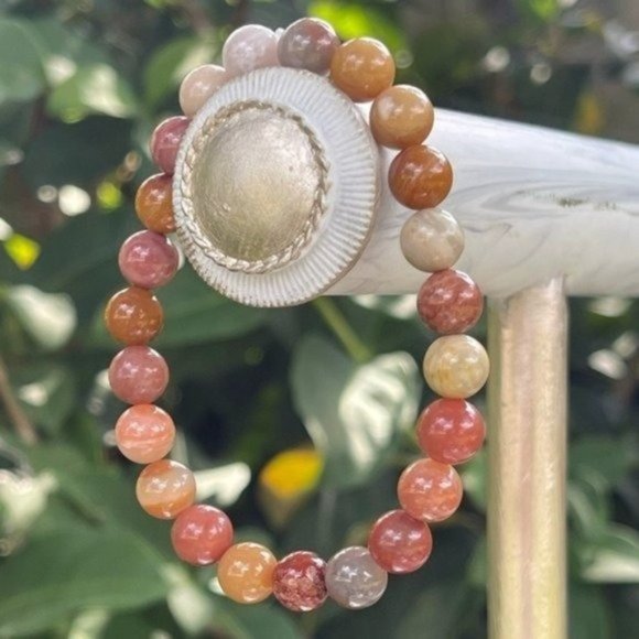 8mm Petrified Wood Stretch Bead Bracelet - Picture 1 of 4